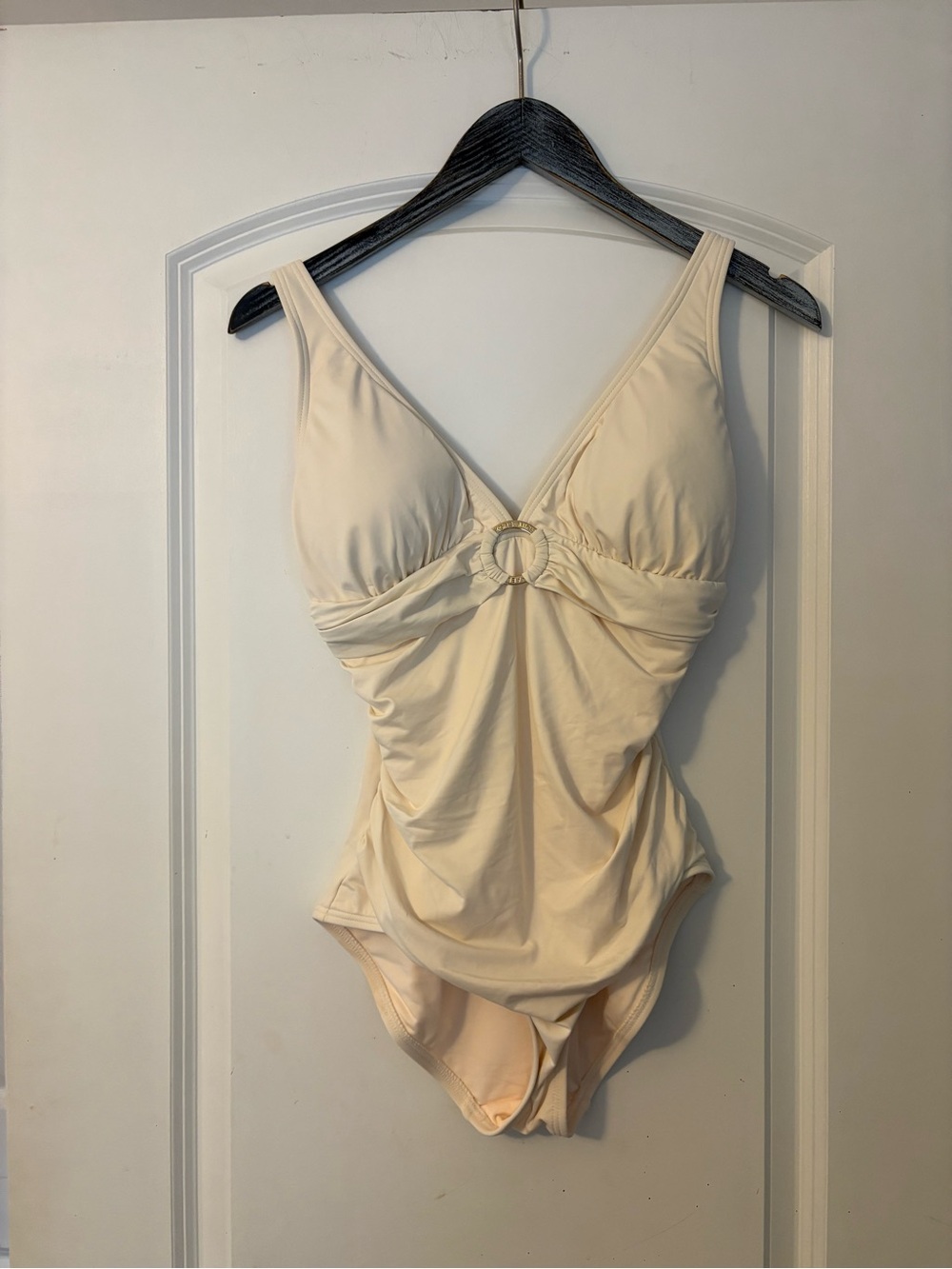 Michael Kors Cream One-Piece Swimsuit with Ring Detail NEW